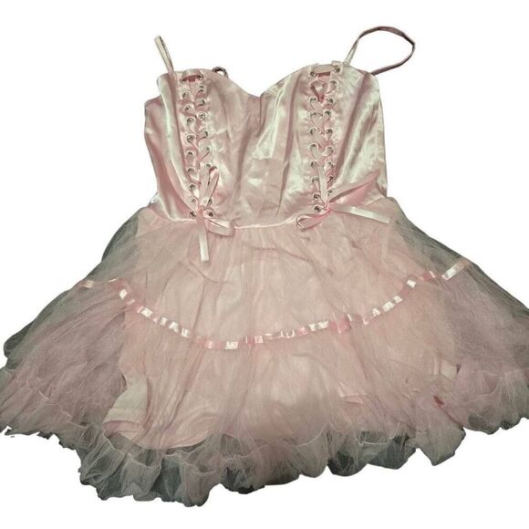 Dolls Kill Ooh La La Lace Up Mini Dress - Picture 1 of 7